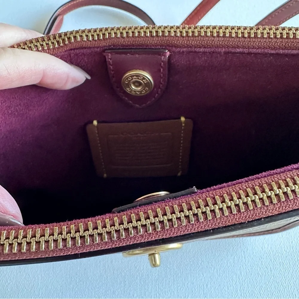 COACH Slim Brown Signature Canvas Turnlock Crossbody
